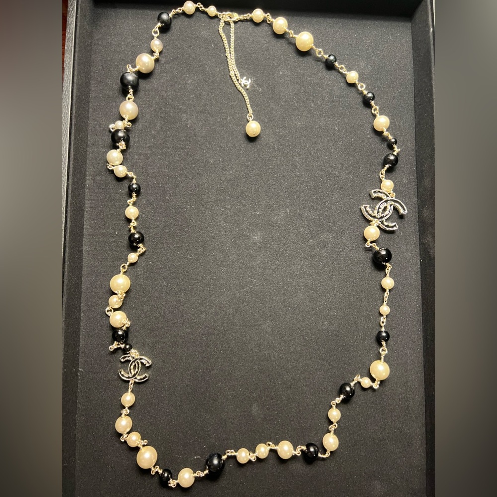 Chanel Long Necklace Gold, Black, Pearl